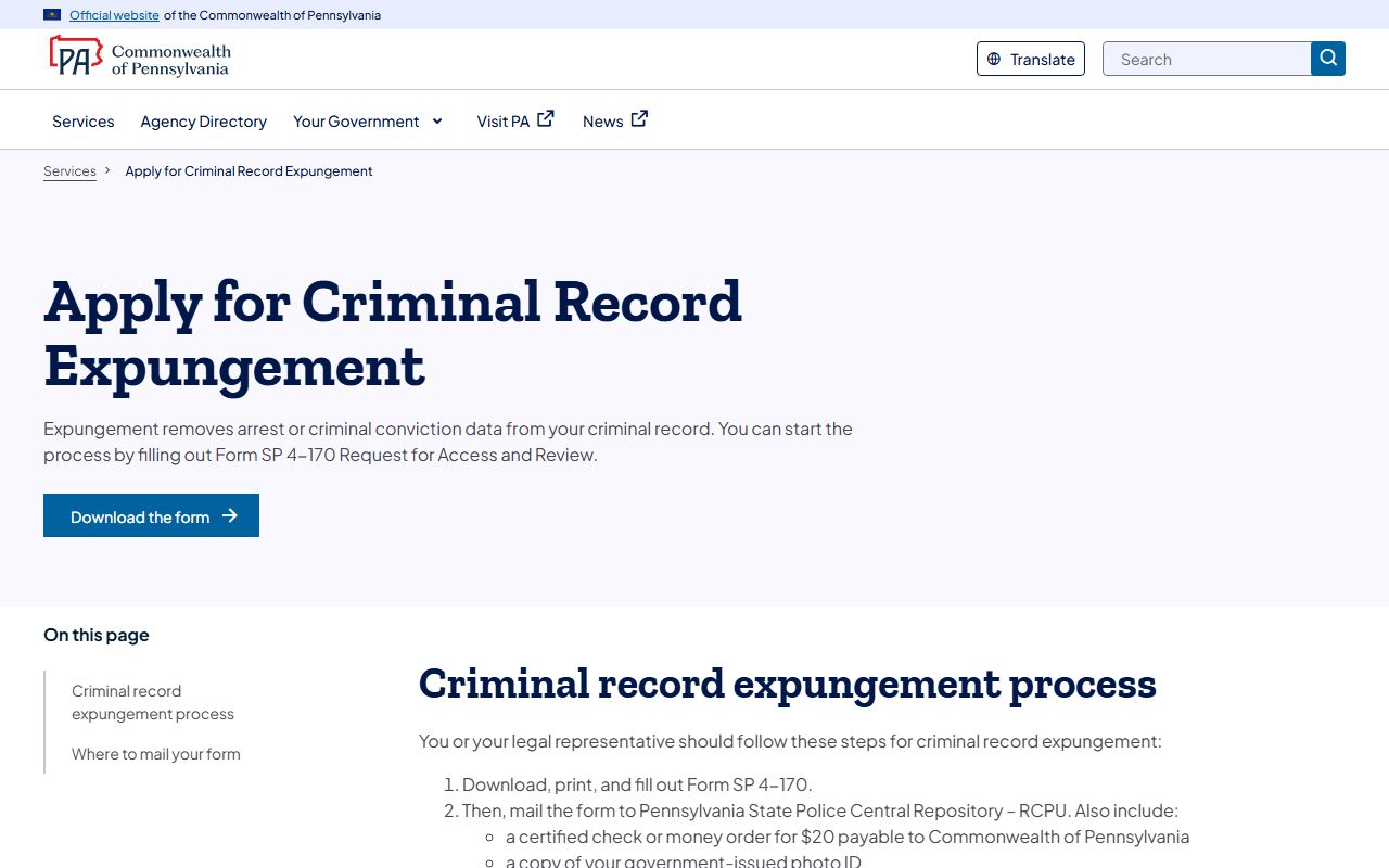 Snyder County Clerk of Courts expungement record process source