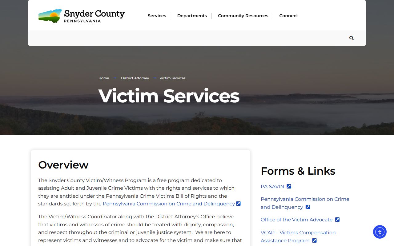 Snyder County District Attorney Victim Services page