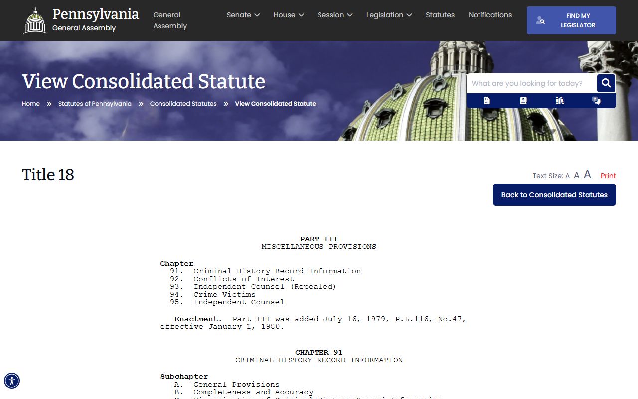 Pennsylvania Criminal History Record Information Act chapter