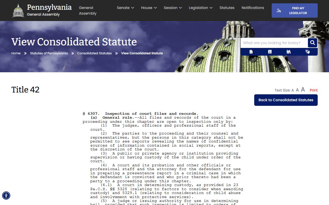 Pennsylvania juvenile court file access statute 42 Pa.C.S. Section 6307