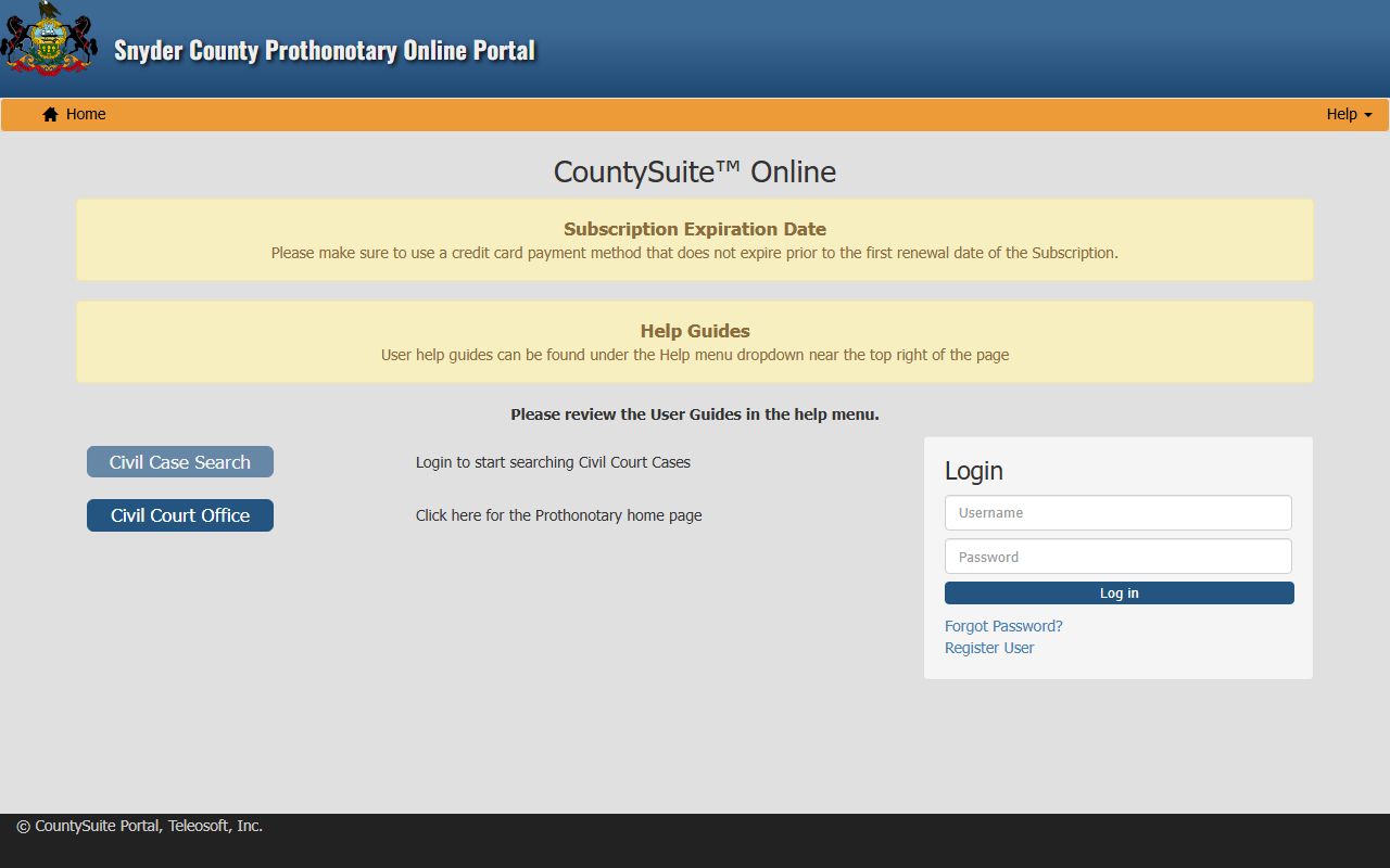 Snyder County court dockets CountySuite civil portal