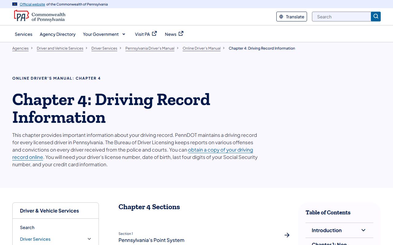Snyder County court dockets PennDOT driver record information page