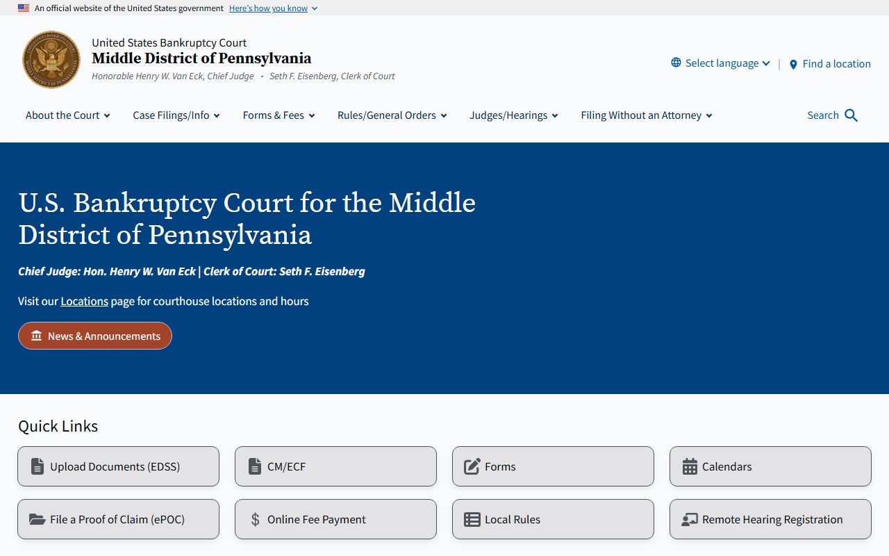 Snyder County Court of Common Pleas and bankruptcy court source