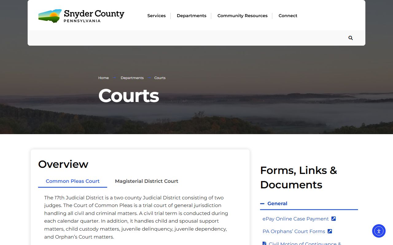 Snyder County Court of Common Pleas courts page