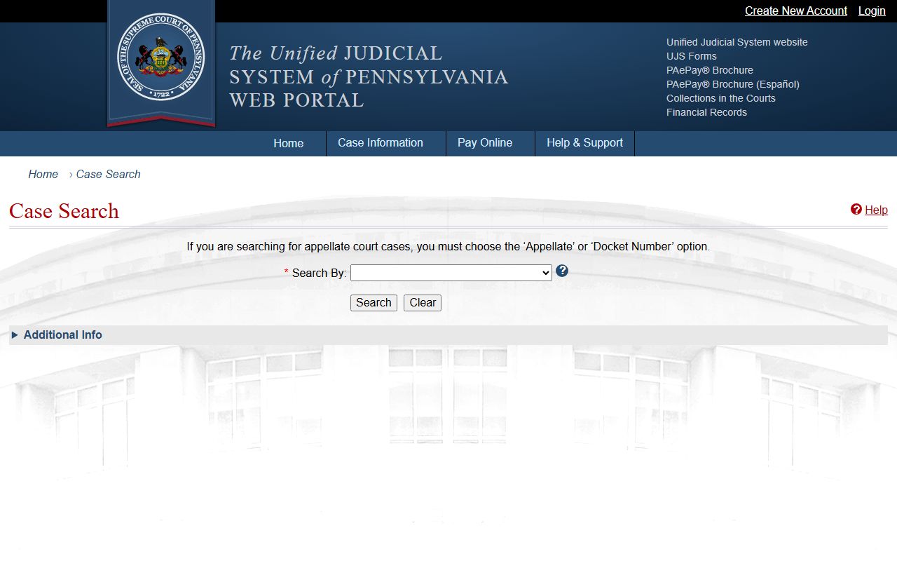 Snyder County court records Pennsylvania UJS Case Search page