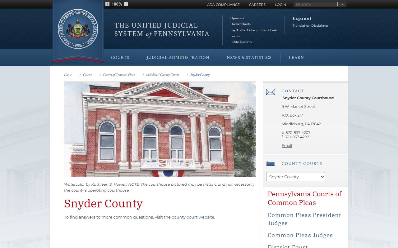 Snyder County court records Pennsylvania courts page