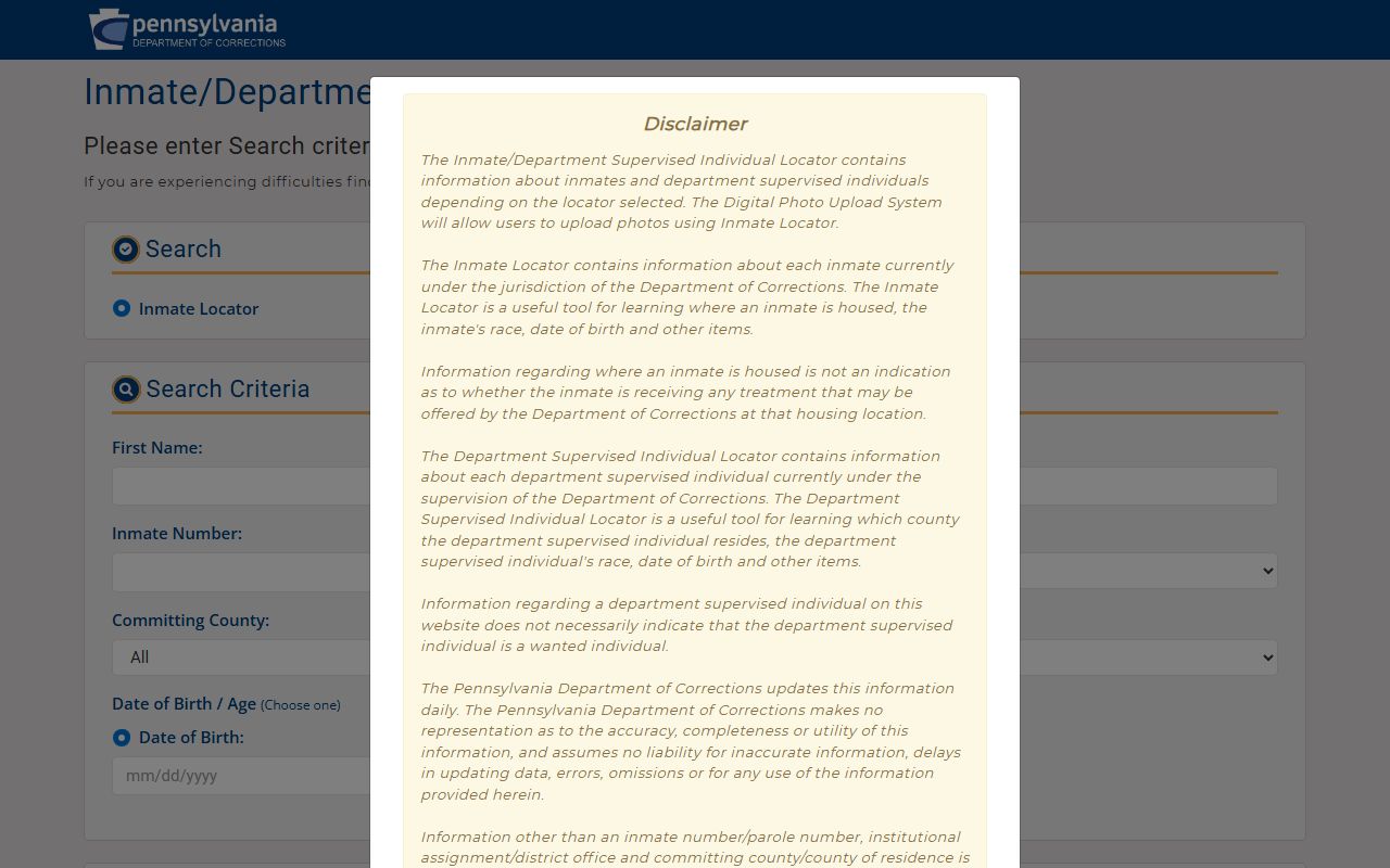 Snyder County inmate records direct Pennsylvania DOC inmate locator