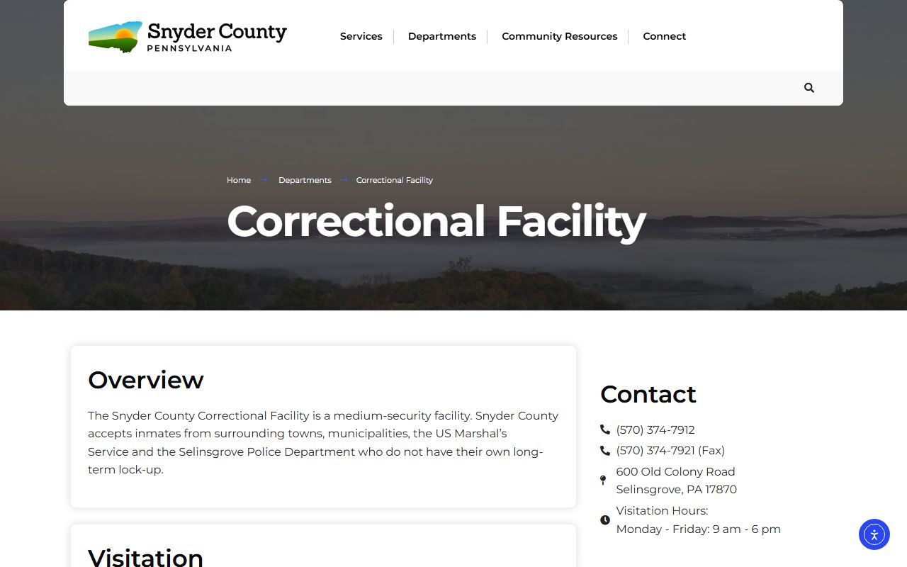 Snyder County inmate records correctional facility page