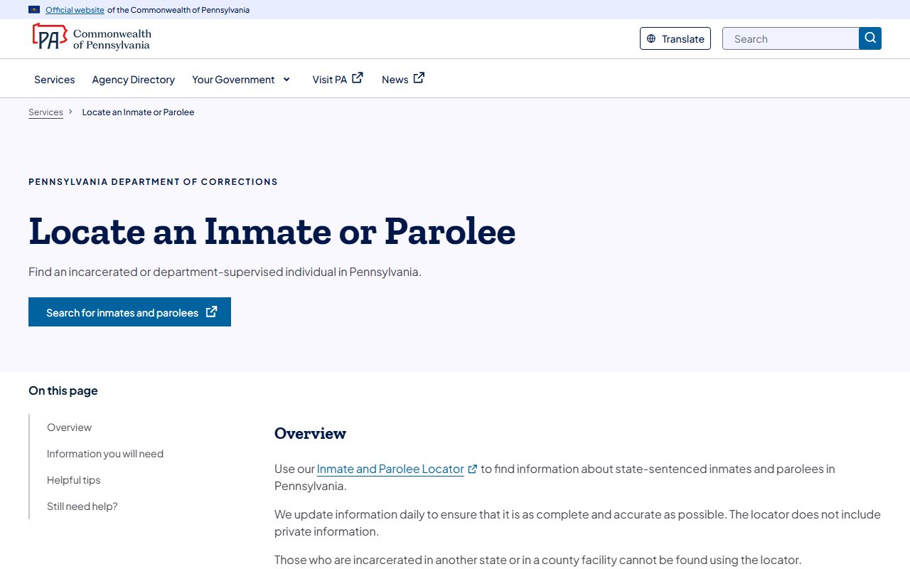 Snyder County inmate search Pennsylvania DOC locator service