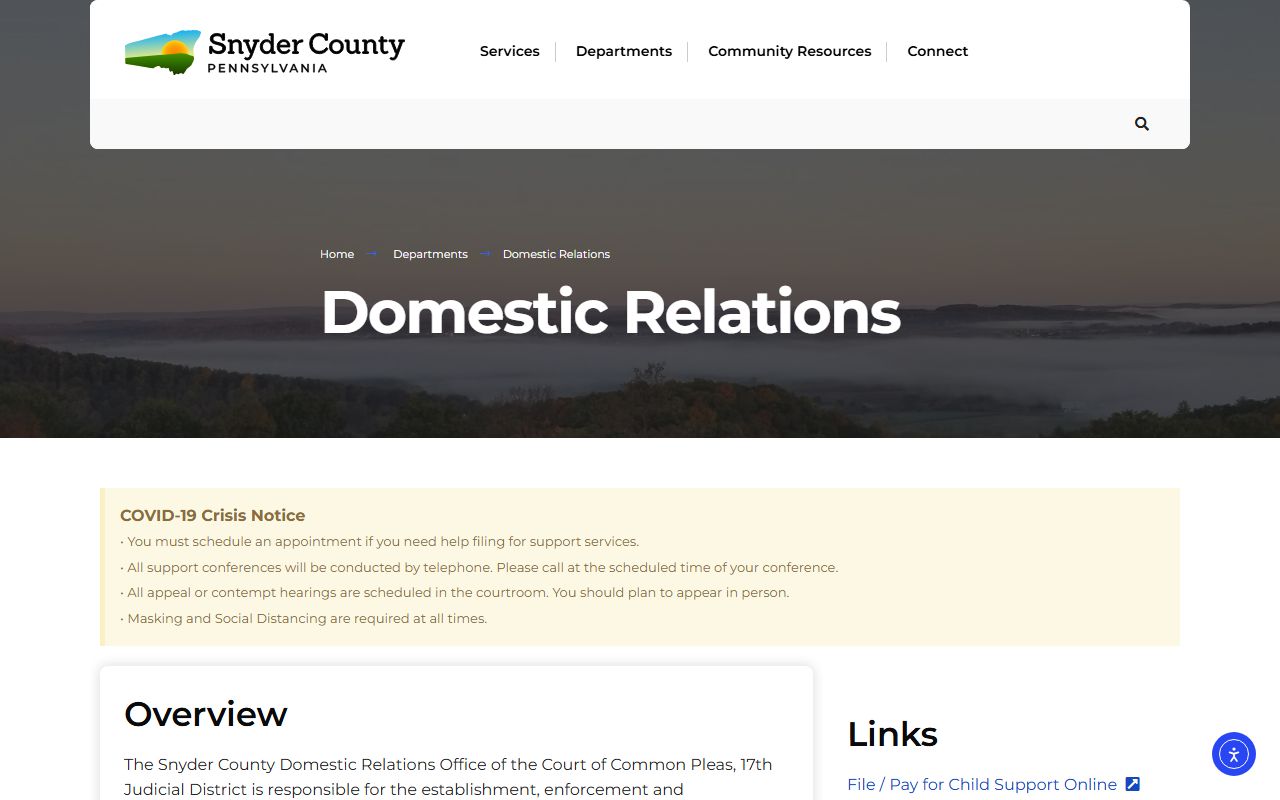 Snyder County divorce records Domestic Relations page