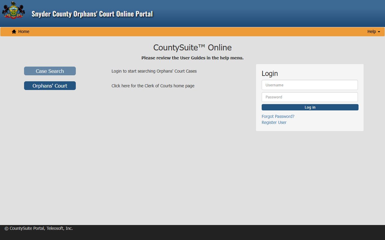 Snyder County Orphans' Court probate records CountySuite portal