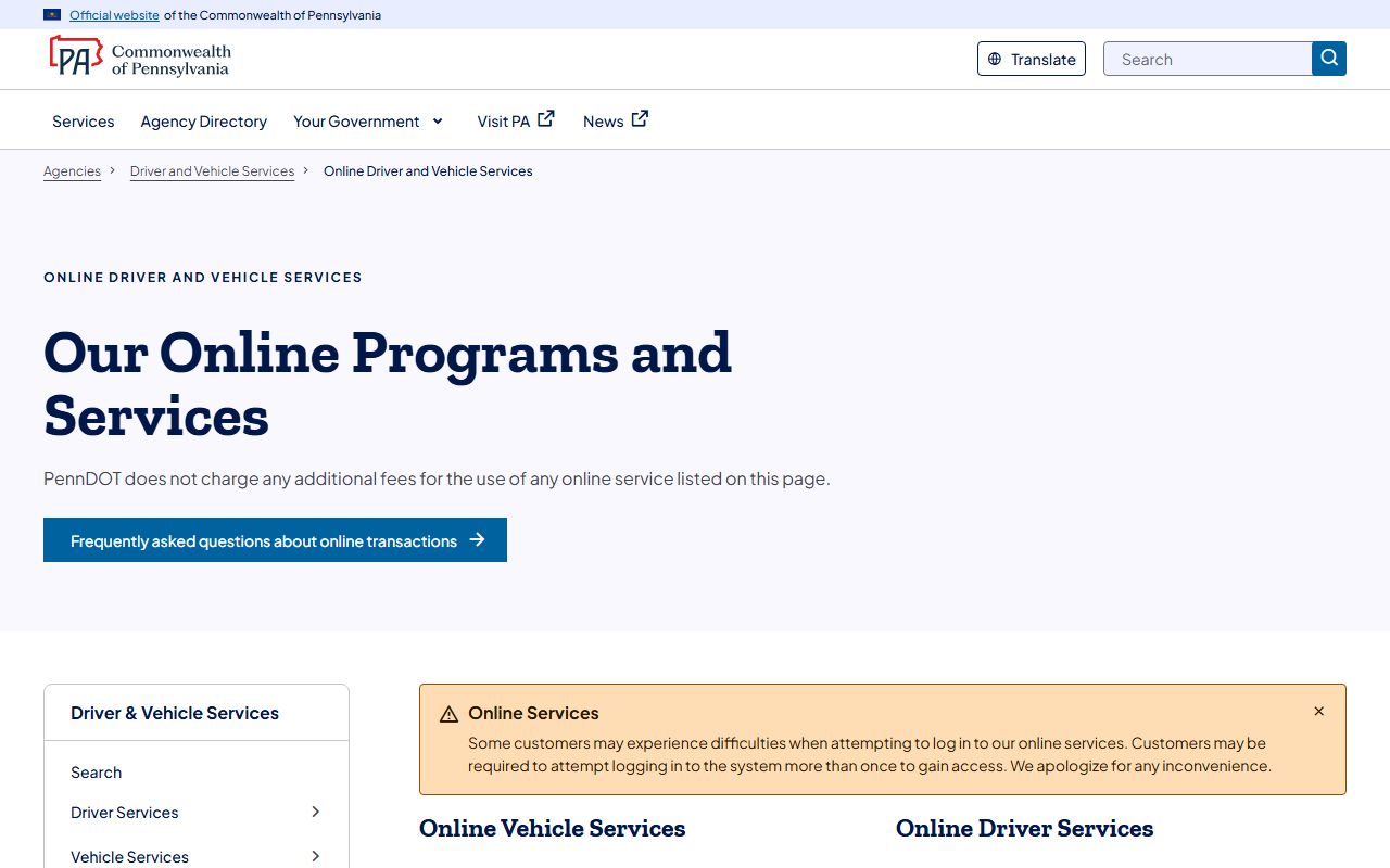 Snyder County traffic court records PennDOT online services
