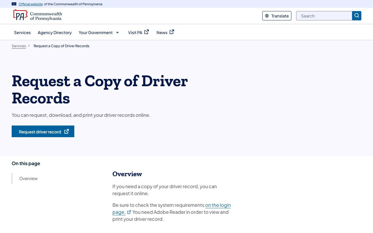 Snyder County traffic court records PennDOT driver record request