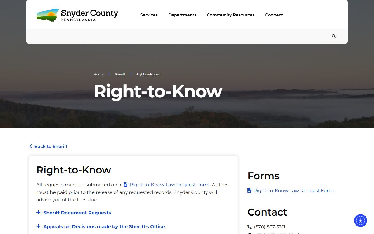 Snyder County warrant records Sheriff Right-to-Know page
