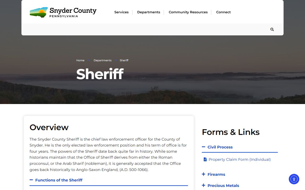 Snyder County warrant records sheriff office page